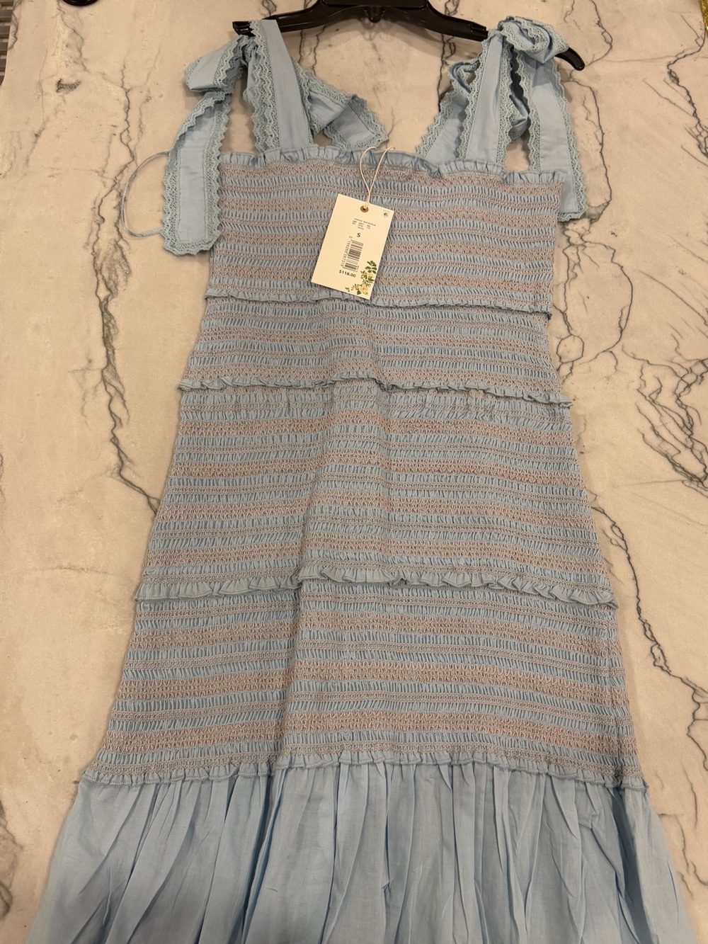 Anthropologie Pale Blue Smocked Lace-Trim Sundress - Picture 3 of 3
